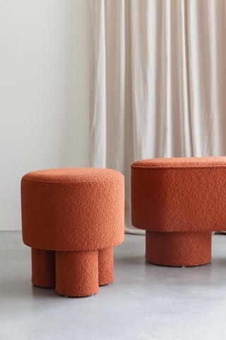 Pouf Marcos - Rouge brique - En tissu bouclé
