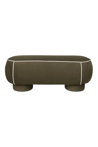 Pouf en bois Marina - Kaki - En tissu doux