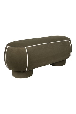 Pouf en bois Marina - Kaki - En tissu doux