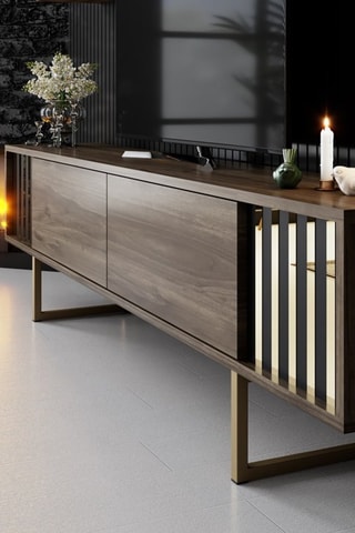 Meuble TV 2 abattants et 2 étagères murales 2 niveaux Gold Line   - 180 x 48 x 30 / 2 étagères de 22 x 60 x 21 cm