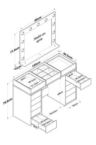 Coiffeuse en bois de sapin - 120 x 79,8 x 44,5 cm