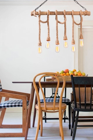 Suspension Erebos - Noir et naturel - 6 x 100 W