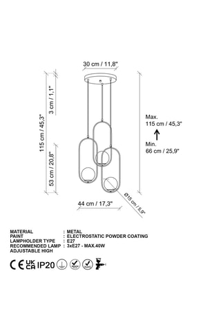 Suspension - Doré - 3 x 40 W