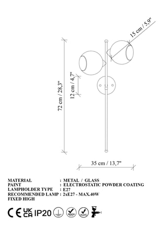 Applique murale Benek - Doré - 2 x 40 W
