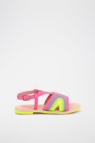 Sandali in pelle - Rosa e verde fluo
