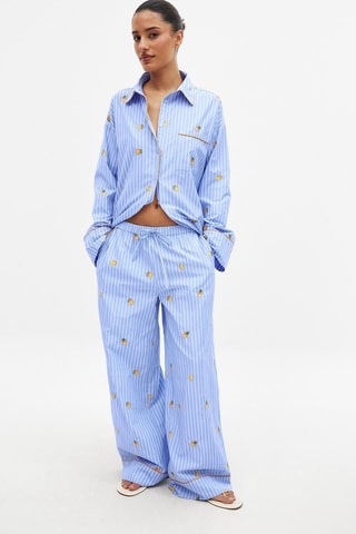 Pantaloni loose a vita alta - Azzurro