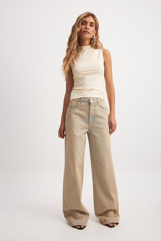 Jeans larghi a vita alta - Beige