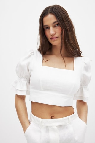 Crop top de lino - Blanco