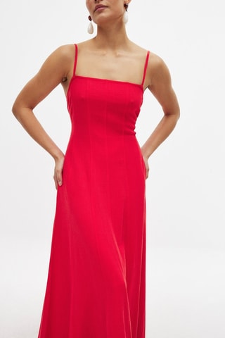Abito lungo in lino - Rosso