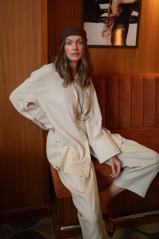 Abito a camicia in lino - Beige