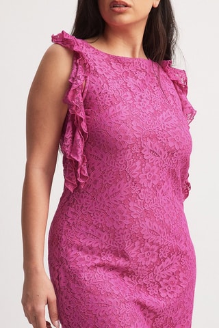 Abito midi in pizzo - Fucsia