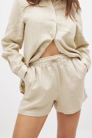 Shorts in lino a vita alta - Beige