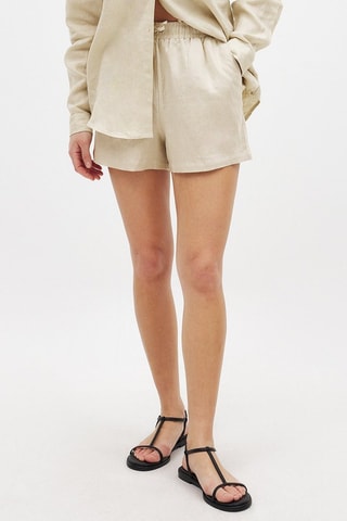 Shorts in lino a vita alta - Beige