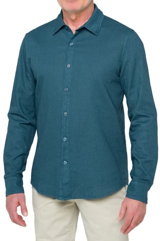 Chemise regular en lin Saunders - Bleu canard