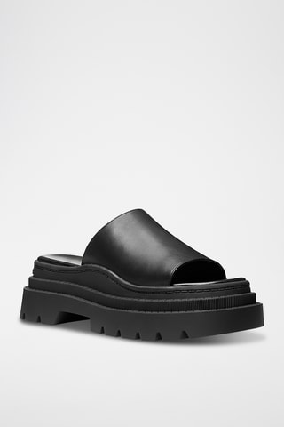 Mules plateformes en cuir - Noir