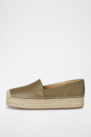 Espadrilles plateformes en cuir de mouton - Kaki