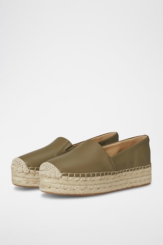 Espadrilles plateformes en cuir de mouton - Kaki