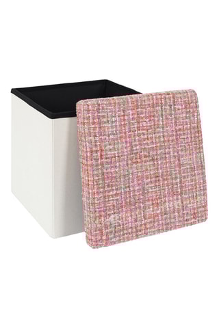 Baúl puf plegable de tweed - Gris y rosa