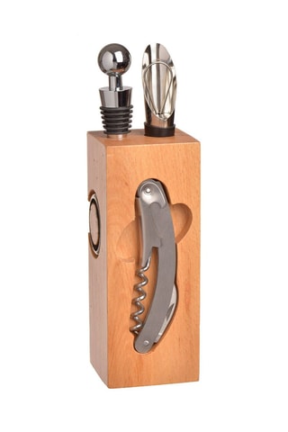 Bloque sumiller de pino y acero inoxidable 6 piezas