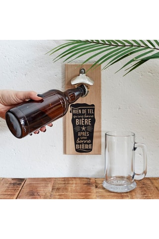 Abrebotellas de pared magnético de pino - 8 x 20 x 4 cm