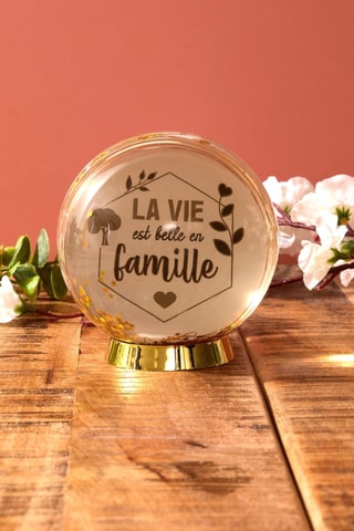 Bola de nieve portafotos "La vida es bella en familia" - Dorado