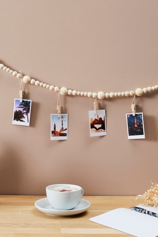 Soporte para fotos con pinzas de madera para 7 fotos - 130 cm - Crudo