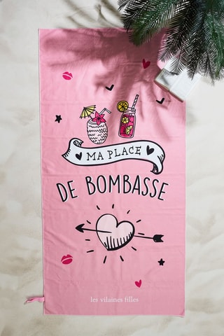 Serviette de plage - Rose - 180 x 90 x 1 cm - Jaune, blanc, rose et noir