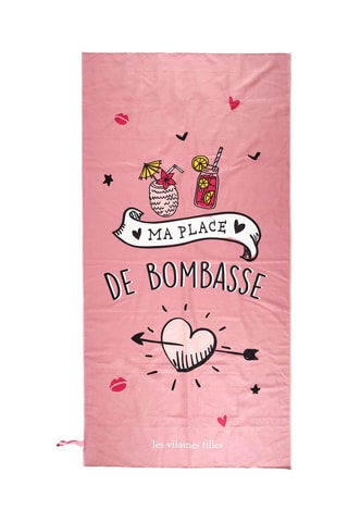 Serviette de plage - Rose - 180 x 90 x 1 cm - Jaune, blanc, rose et noir