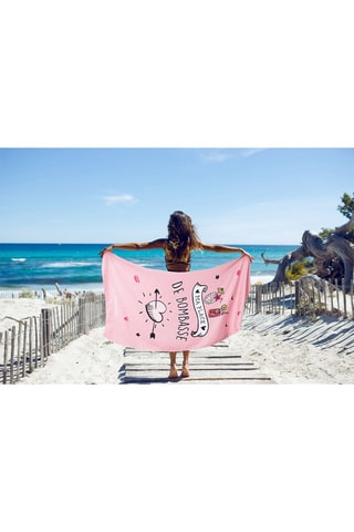 Serviette de plage - Rose - 180 x 90 x 1 cm - Jaune, blanc, rose et noir