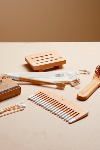 Juego para el cuarto de baño de bambú y haya Eco Green - Natural - 5 piezas