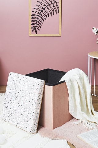 Baúl puf plegable de terrazo - Blanco y rosa