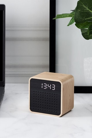 Despertador LED altavoz Woody - Marrón y negro