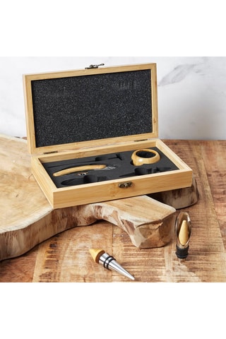 Juego para vino de bambú y acero inoxidable - 5 piezas