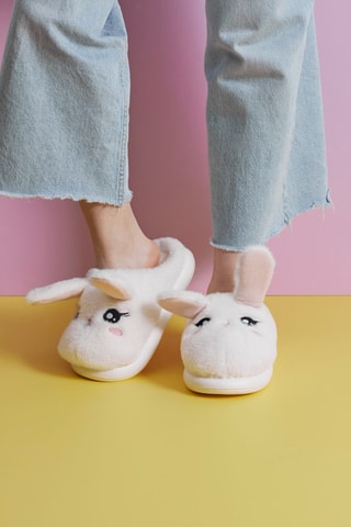 Zapatillas de casa de conejo con orejas que se mueven Kawaii - Blanco y rosa