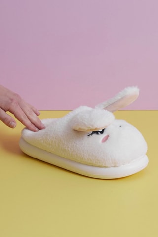 Zapatillas de casa de conejo con orejas que se mueven Kawaii - Blanco y rosa