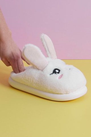 Zapatillas de casa de conejo con orejas que se mueven Kawaii - Blanco y rosa