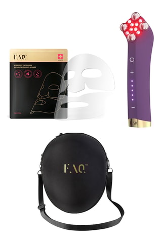 Appareil tonifiant visage et cou FAQ™ 401 et Masque facial Glass Skin Collagène et Face Mask Travel Case FAQ™ 200 LED