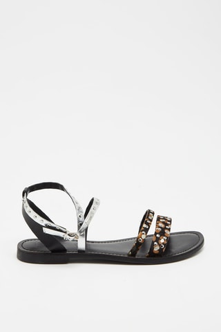 Leren Sandalen Agathe Zwart en Zilverkleurig