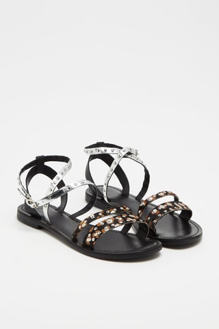 Leren Sandalen Agathe Zwart en Zilverkleurig