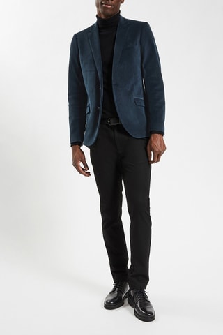 Veste slim en velours - Bleu marine