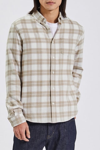 Camisa regular - Branco e bege