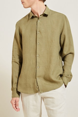 Camisa regular em linho - Caqui