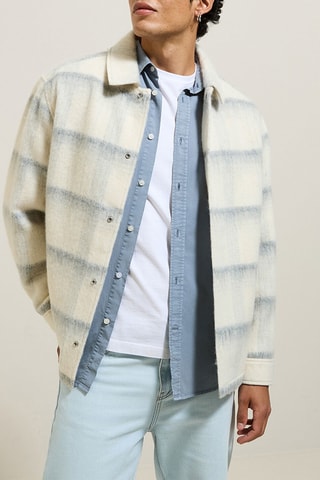 Sobrecamisa de lã - Azul-marinho e cru