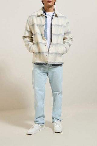 Sobrecamisa de lã - Azul-marinho e cru