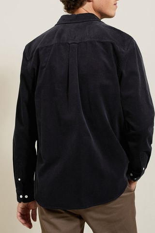 Camisa regular de veludo - Azul-marinho