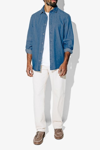 Camisa regular de ganga - Azul-cobalto