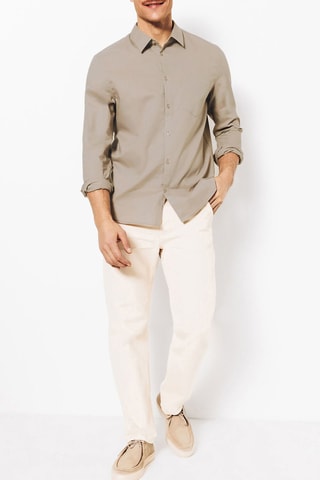 Camisa regular fit de lino - Beige