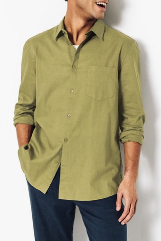 Camisa regular em linho - Verde-claro