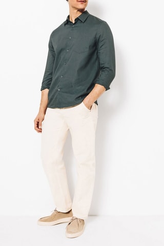 Camisa regular em linho - Verde-escuro