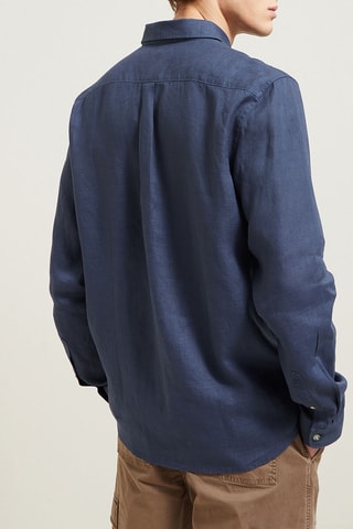Camisa regular fit de lino - Azul